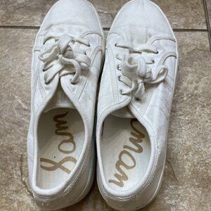 Sam Edelman Womens Genara White Canvas Solid Sneakers Shoes 8 M